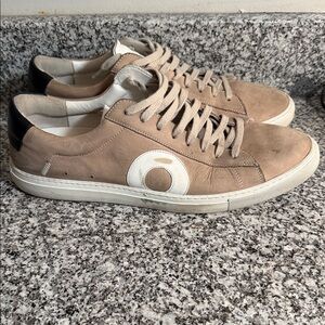 Oliver Cabell Taupe Suede Low-Top Sneakers with White Accent